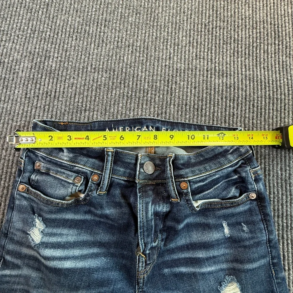American Eagle Mens Slim Straight Distressed Jeans Blue Denim‎